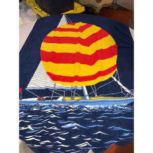 Eaton Blue & Red Sailboat Beach Towel One Size vintage